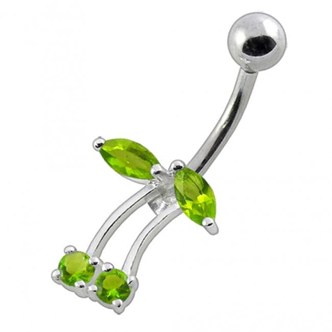 925 Sterling Silver Fancy Jewelled Non-Moving Bar Belly Ring - Monster Piercing