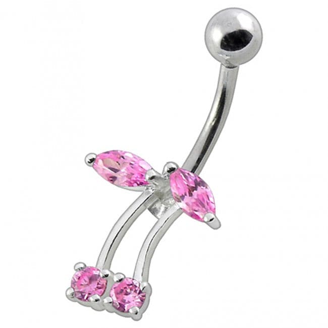 925 Sterling Silver Fancy Jewelled Non-Moving Bar Belly Ring - Monster Piercing
