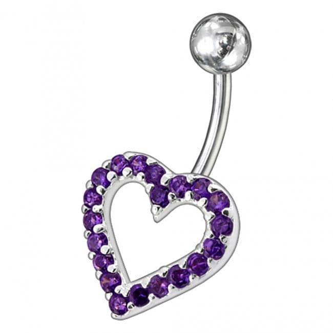 925 Sterling Silver Fancy Heart Jewelled Non-Moving Belly Ring - Monster Piercing