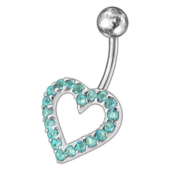 925 Sterling Silver Fancy Heart Jewelled Non-Moving Belly Ring - Monster Piercing
