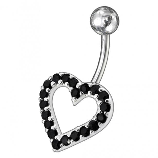 925 Sterling Silver Fancy Heart Jewelled Non-Moving Belly Ring - Monster Piercing