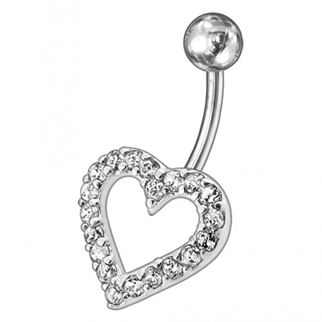 925 Sterling Silver Fancy Heart Jewelled Non-Moving Belly Ring - Monster Piercing