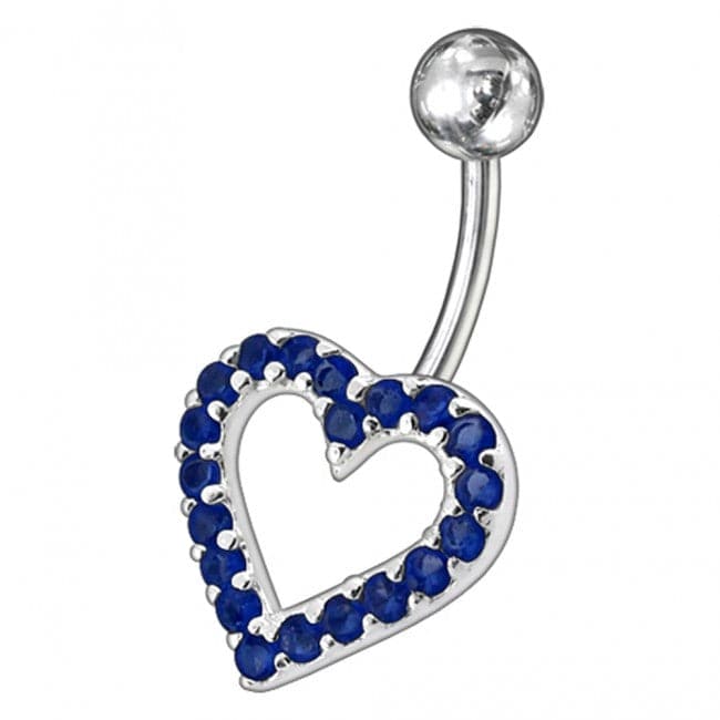 925 Sterling Silver Fancy Heart Jewelled Non-Moving Belly Ring - Monster Piercing