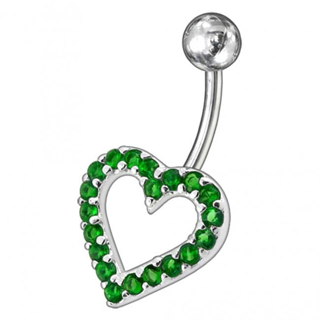 925 Sterling Silver Fancy Heart Jewelled Non-Moving Belly Ring - Monster Piercing