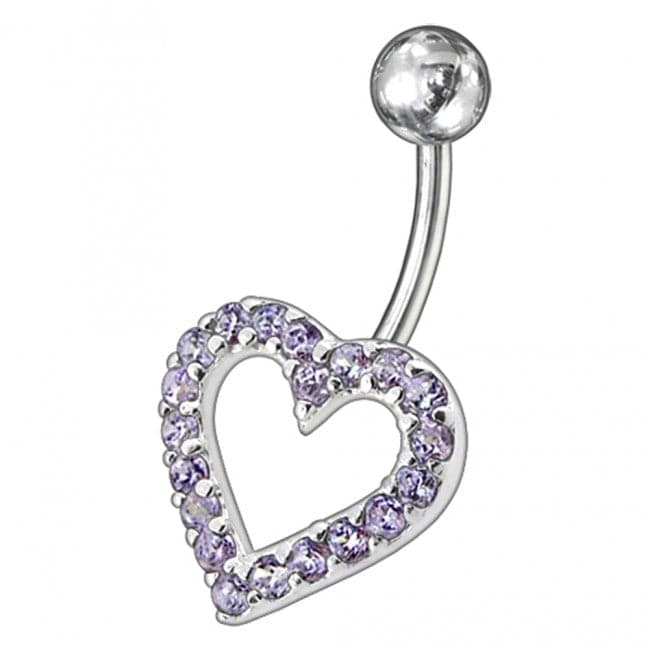 925 Sterling Silver Fancy Heart Jewelled Non-Moving Belly Ring - Monster Piercing