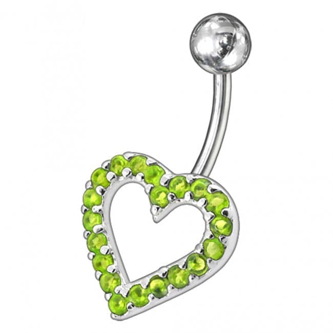 925 Sterling Silver Fancy Heart Jewelled Non-Moving Belly Ring - Monster Piercing