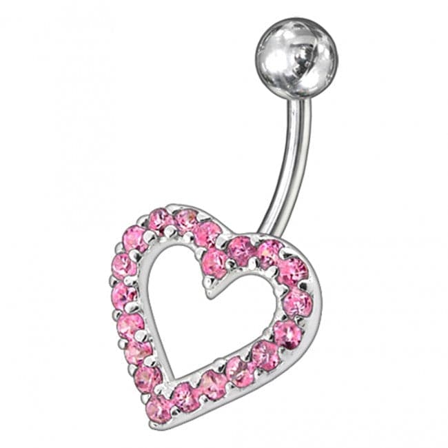 925 Sterling Silver Fancy Heart Jewelled Non-Moving Belly Ring - Monster Piercing