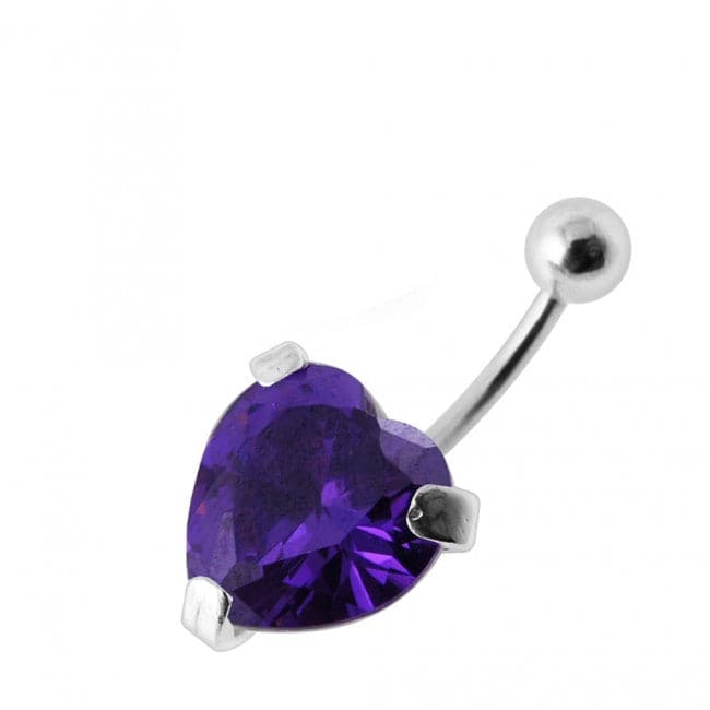 925 Sterling Silver Heart Jewelled Belly Bar - Monster Piercing