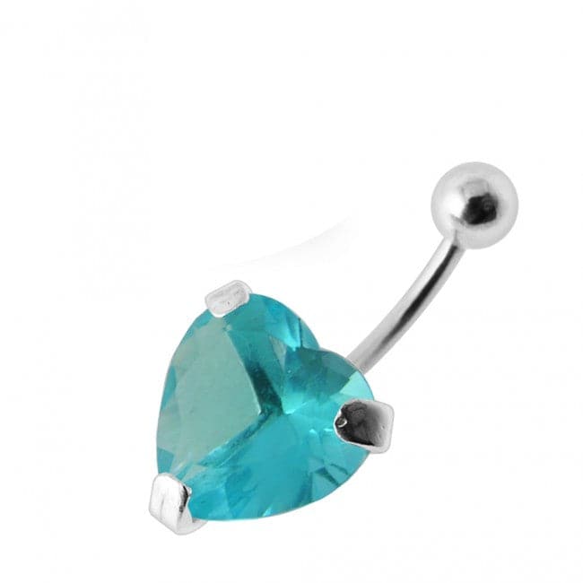 925 Sterling Silver Heart Jewelled Belly Bar - Monster Piercing