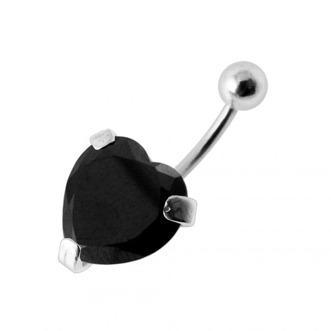925 Sterling Silver Heart Jewelled Belly Bar - Monster Piercing
