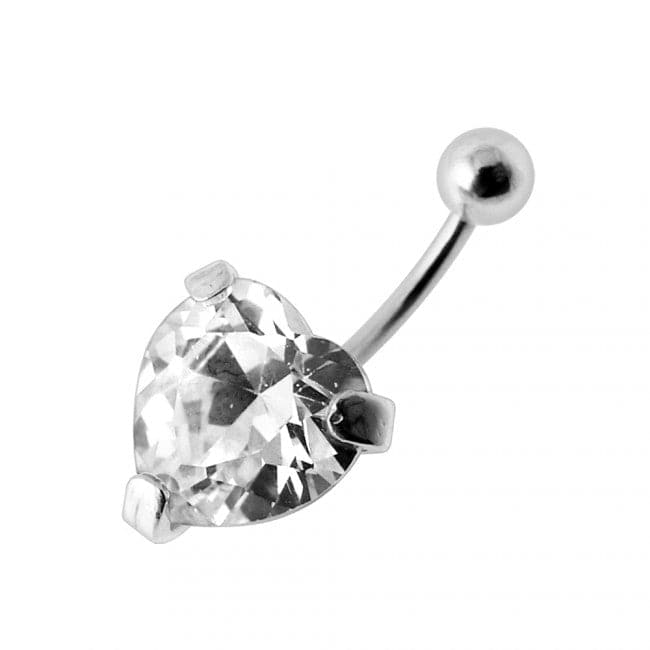 925 Sterling Silver Heart Jewelled Belly Bar - Monster Piercing