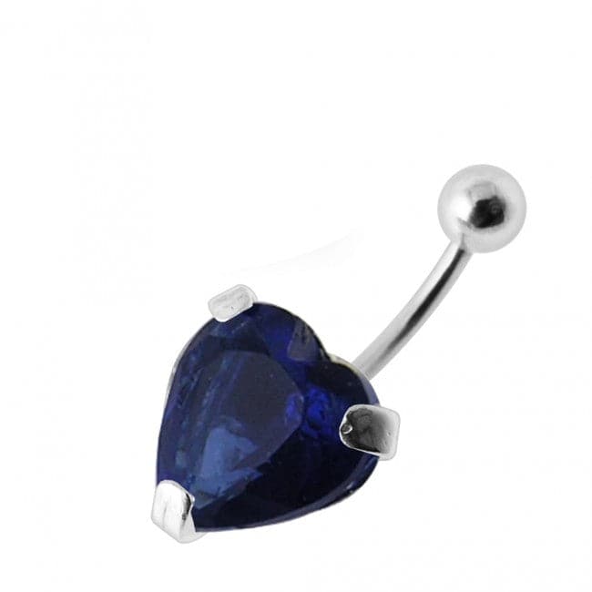 925 Sterling Silver Heart Jewelled Belly Bar - Monster Piercing