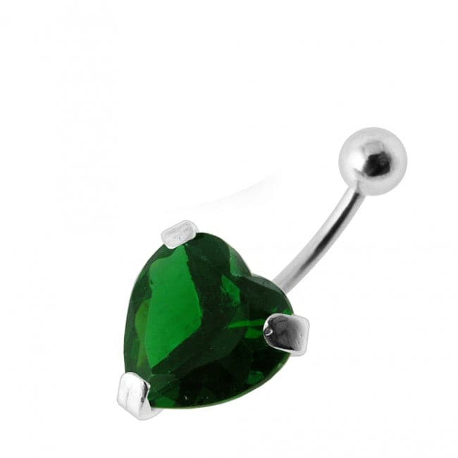925 Sterling Silver Heart Jewelled Belly Bar - Monster Piercing