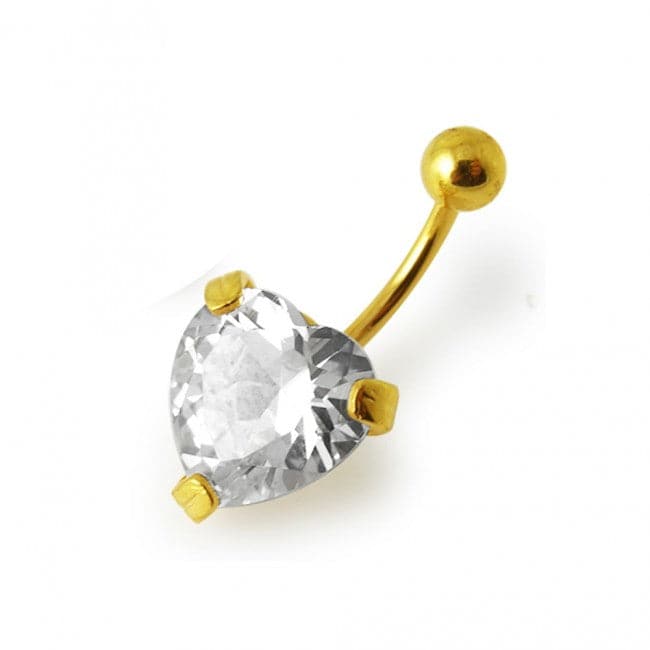 925 Sterling Silver Heart Jewelled Belly Bar - Monster Piercing