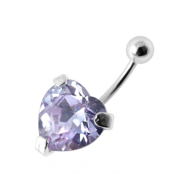 925 Sterling Silver Heart Jewelled Belly Bar - Monster Piercing