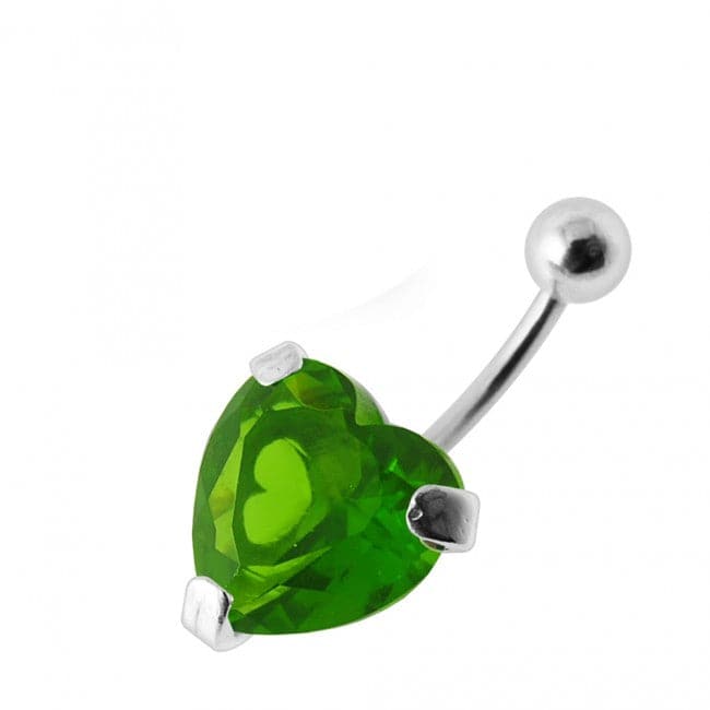 925 Sterling Silver Heart Jewelled Belly Bar - Monster Piercing
