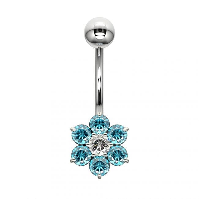925 Sterling Silver Cute Jewelled Flower Silver Belly Ring - Monster Piercing