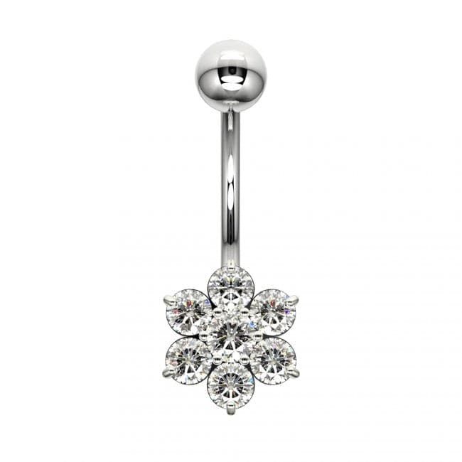 925 Sterling Silver Cute Jewelled Flower Silver Belly Ring - Monster Piercing