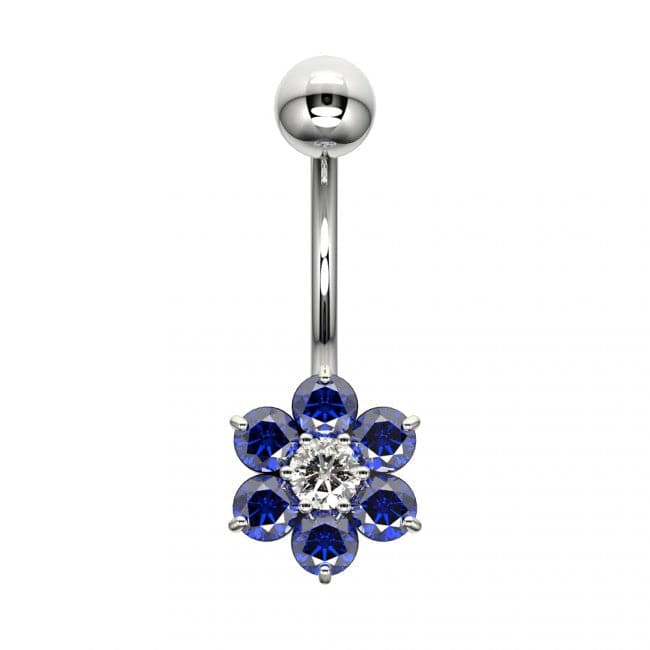 925 Sterling Silver Cute Jewelled Flower Silver Belly Ring - Monster Piercing