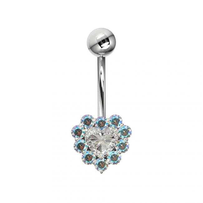 925 Sterling Silver Heart Design Surgical Steel Belly Ring - Monster Piercing