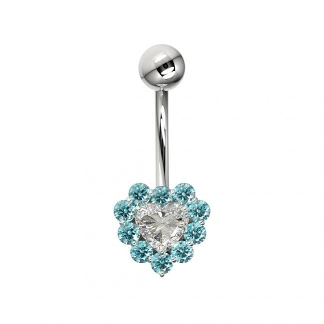 925 Sterling Silver Heart Design Surgical Steel Belly Ring - Monster Piercing