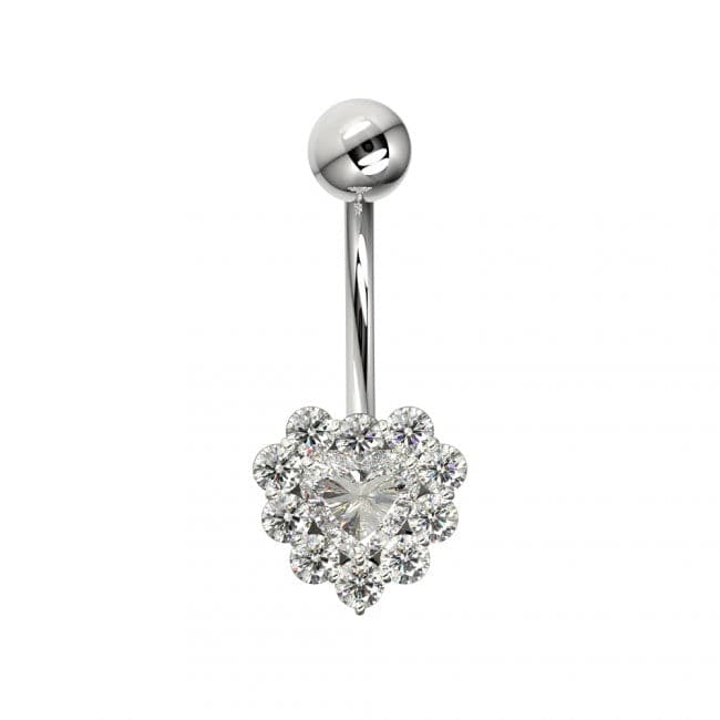 925 Sterling Silver Heart Design Surgical Steel Belly Ring - Monster Piercing