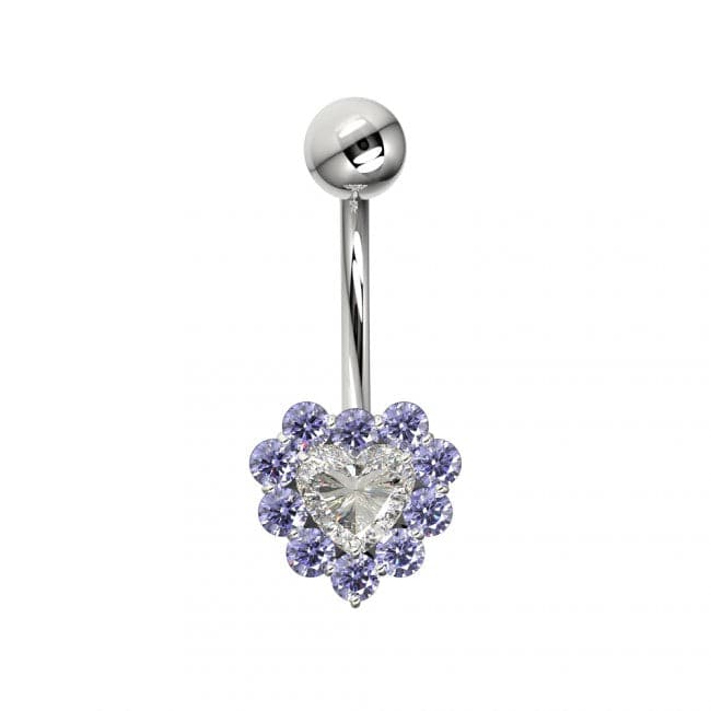 925 Sterling Silver Heart Design Surgical Steel Belly Ring - Monster Piercing