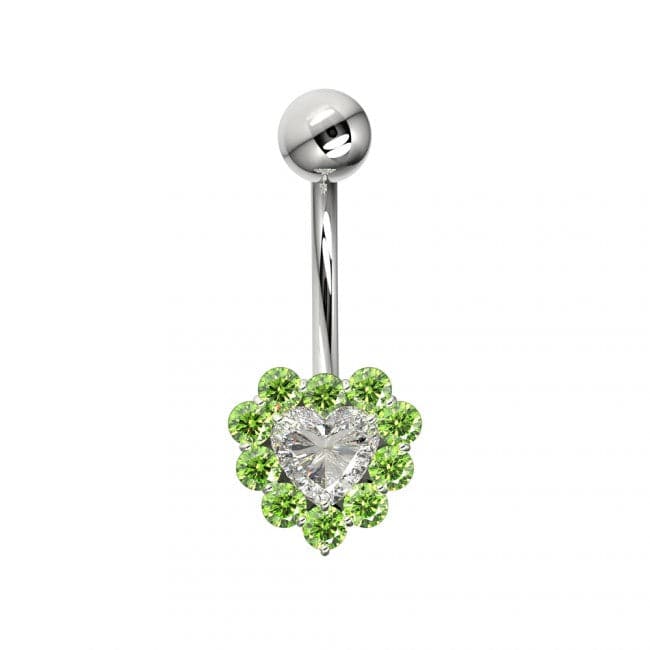 925 Sterling Silver Heart Design Surgical Steel Belly Ring - Monster Piercing