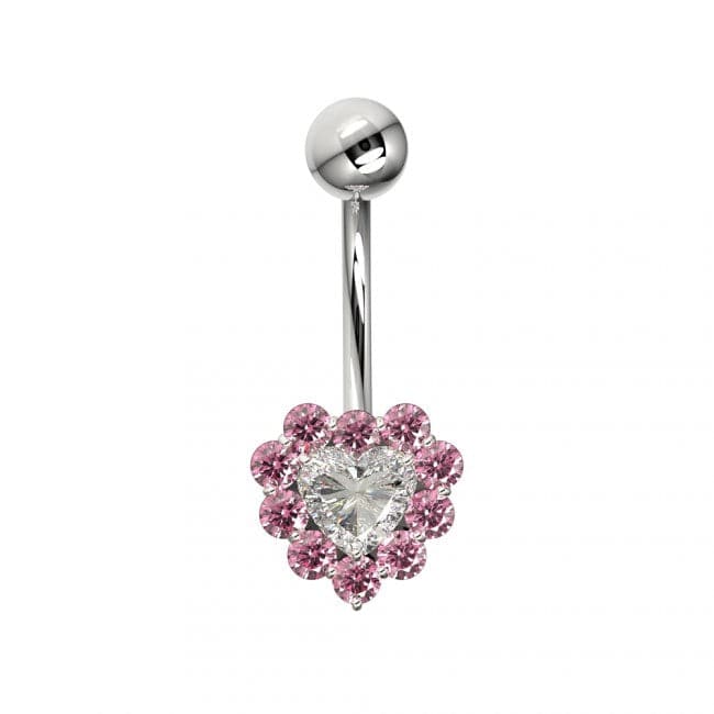 925 Sterling Silver Heart Design Surgical Steel Belly Ring - Monster Piercing