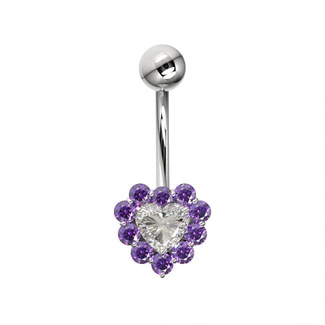 925 Sterling Silver Heart Design Surgical Steel Belly Ring - Monster Piercing