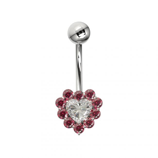 925 Sterling Silver Heart Design Surgical Steel Belly Ring - Monster Piercing