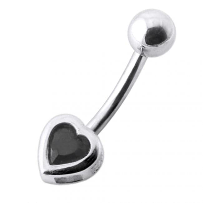925 Sterling Silver Jewelled Heart Silver Belly Ring - Monster Piercing