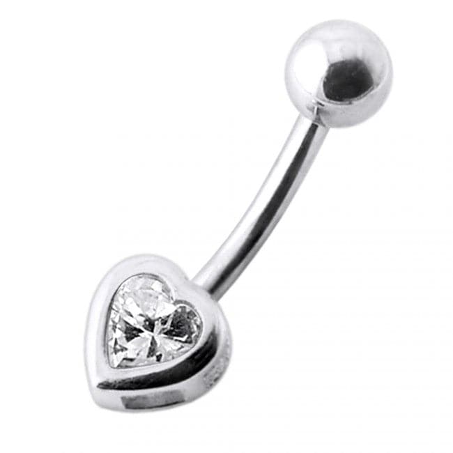 925 Sterling Silver Jewelled Heart Silver Belly Ring - Monster Piercing