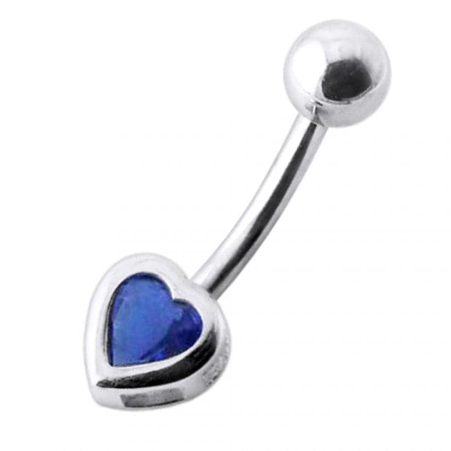 925 Sterling Silver Jewelled Heart Silver Belly Ring - Monster Piercing