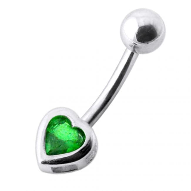 925 Sterling Silver Jewelled Heart Silver Belly Ring - Monster Piercing