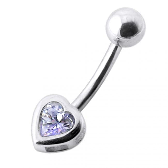 925 Sterling Silver Jewelled Heart Silver Belly Ring - Monster Piercing
