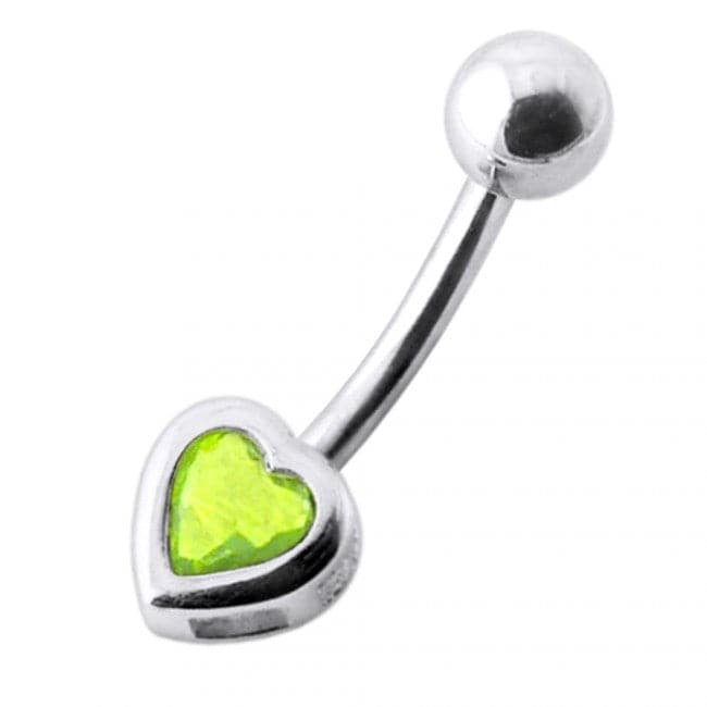 925 Sterling Silver Jewelled Heart Silver Belly Ring - Monster Piercing