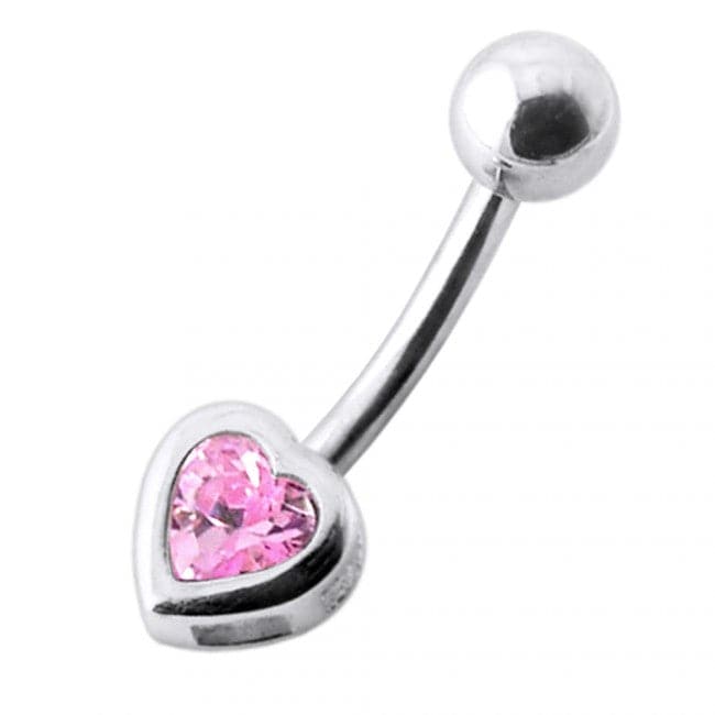 925 Sterling Silver Jewelled Heart Silver Belly Ring - Monster Piercing