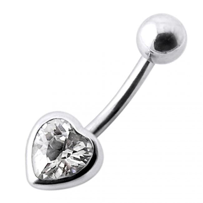 925 Sterling Silver Jewelled Big Heart Silver Belly Ring - Monster Piercing