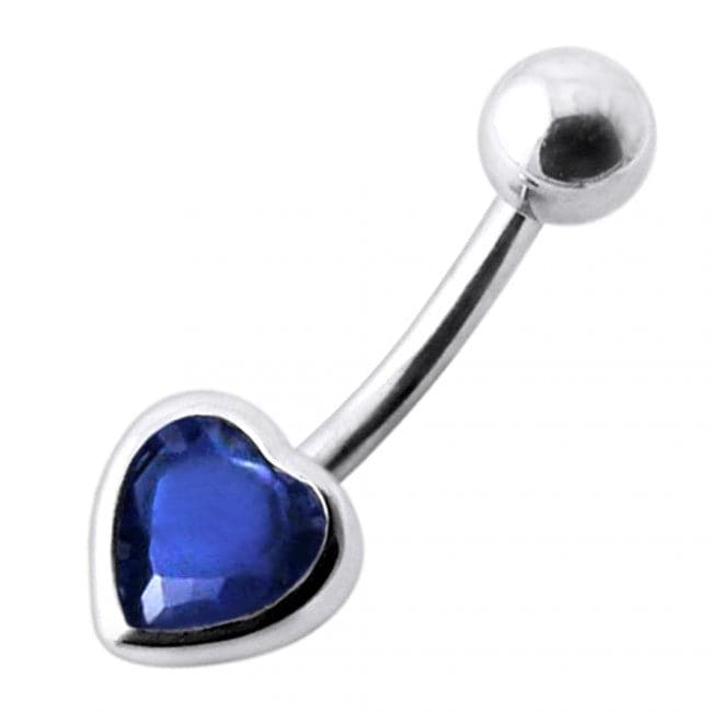 925 Sterling Silver Jewelled Big Heart Silver Belly Ring - Monster Piercing