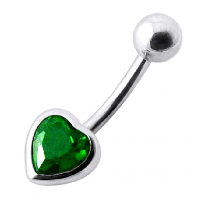 925 Sterling Silver Jewelled Big Heart Silver Belly Ring - Monster Piercing