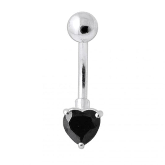 925 Sterling Silver Single Heart Jewelled Navel Banana - Monster Piercing