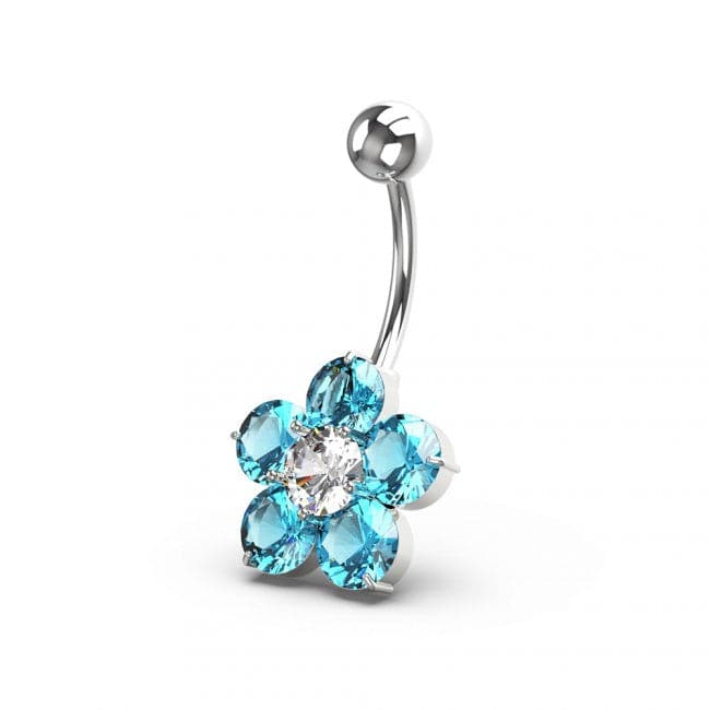 925 Sterling Silver Jewelled Flower Non Dangling Navel Bar - Monster Piercing