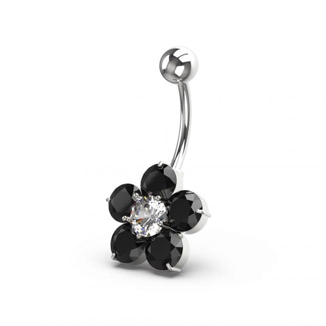 925 Sterling Silver Jewelled Flower Non Dangling Navel Bar - Monster Piercing