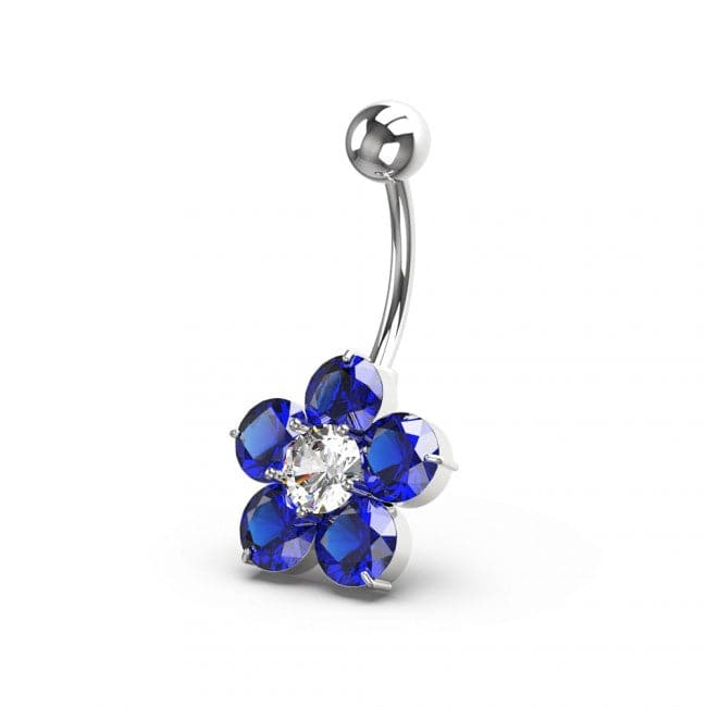 925 Sterling Silver Jewelled Flower Non Dangling Navel Bar - Monster Piercing