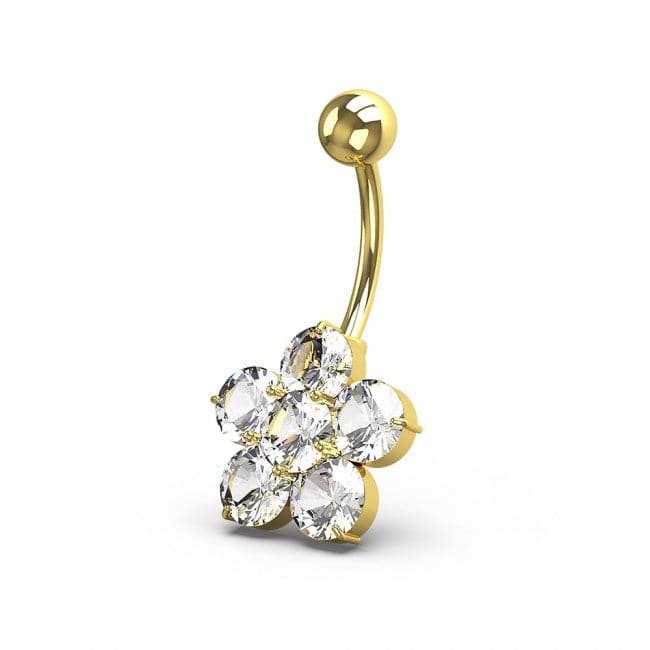 925 Sterling Silver Jewelled Flower Non Dangling Navel Bar - Monster Piercing