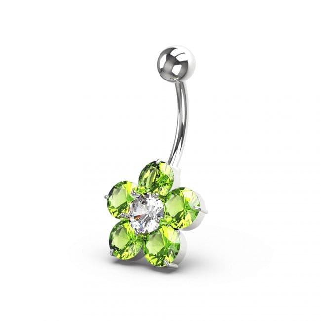 925 Sterling Silver Jewelled Flower Non Dangling Navel Bar - Monster Piercing