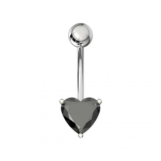 925 Sterling Silver Single Jewelled Heart in Claw Setting Navel Belly Bar - Monster Piercing