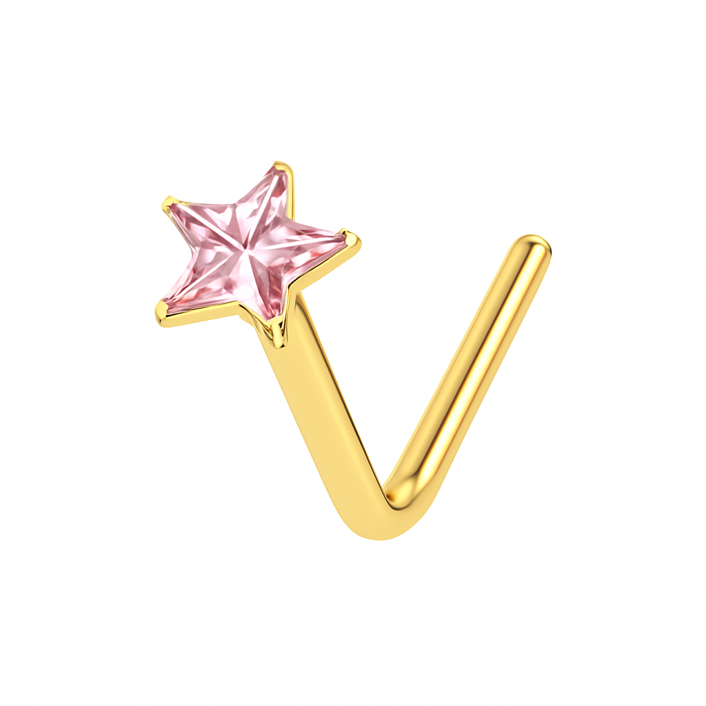 9K Gold Pink Stone L-Shape Nose Stud