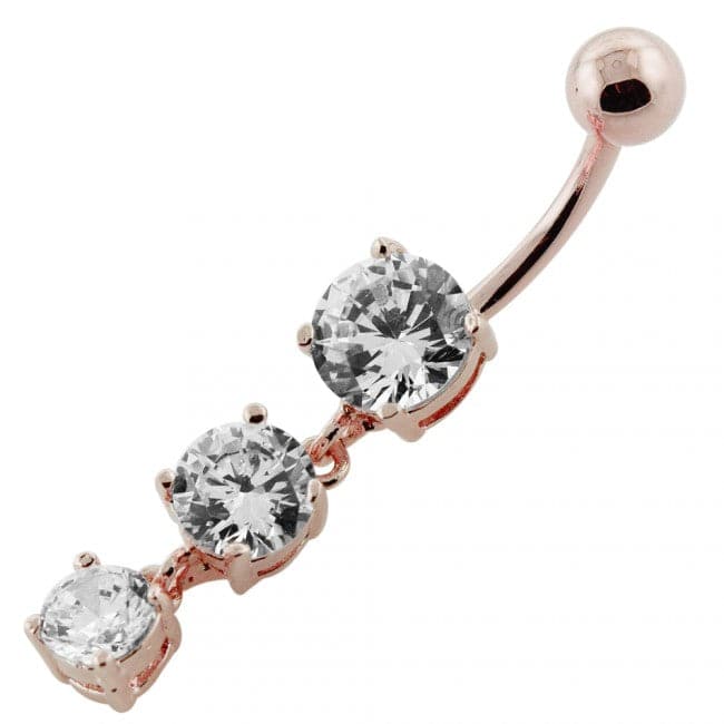 925 Sterling Silver Moving Jewelled Charms dangling SS Bar Navel Ring - Monster Piercing